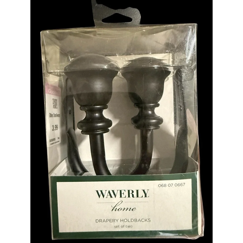 NEW Old Stock Waverley Home Drapery Holdbacks (2) Metal Black Wood Grain